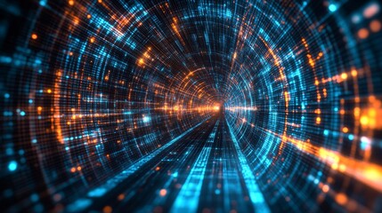 Obraz premium Abstract Digital Tunnel with Glowing Lights and Lines