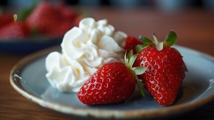 Plump strawberries with a side of whipped cream