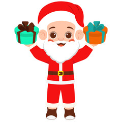 Cheerful Little Boy Santa Claus Holding Gifts Illustration