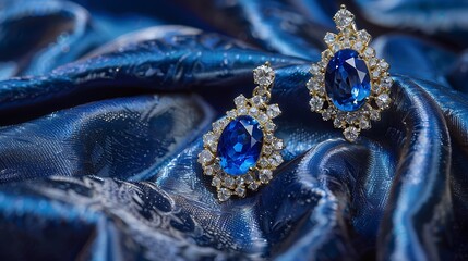 Sapphire earrings shimmering elegantly on velvet backdrop