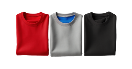 Red, Gray, and Black Crew Neck TShirts Folded Neatly