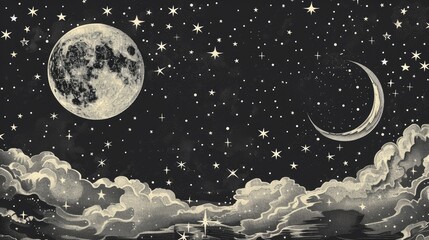 Naklejka premium Ethereal Night Sky with Moon and Stars for Dreamy Atmospheres