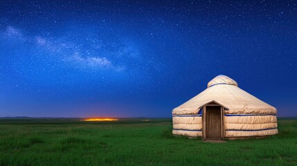 Starry Night Yurt Camp in Grassland Night Sky Milky Way Travel
