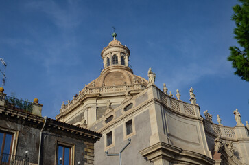 Obraz premium Dome and clock tower of the Cathedral of Saint Agatha in Catania