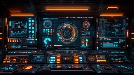 Obraz premium Futuristic Control Panel with Advanced Technology and Data Displays
