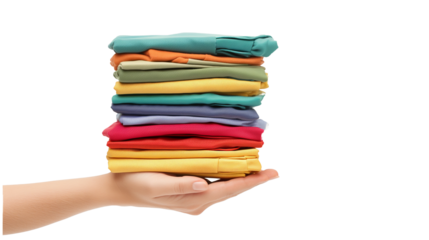 Neatly Folded Colorful Clothing Stack Held in Hand