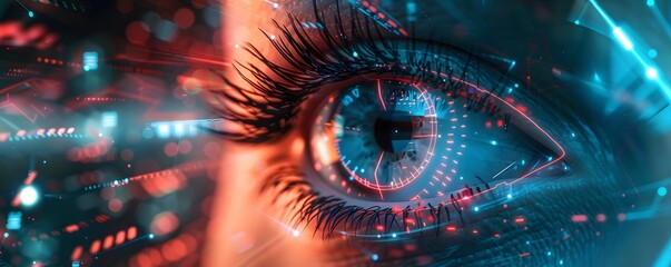 A Closeup Of A Futuristic Eye With Digital Overlays