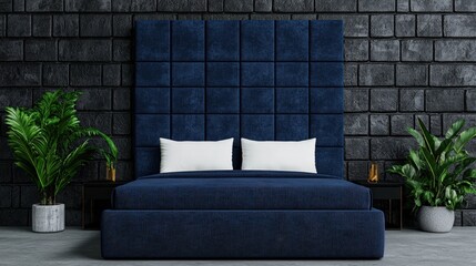 Luxurious Dark Blue Bedroom Interior Design Modern Home Decor Stylish Bed