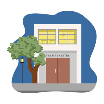 recommend clip art: Theater building illustration. Musical theatre. Cinema building. Movie building. 