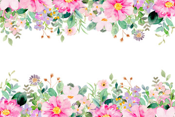 watercolor flower frame background vector