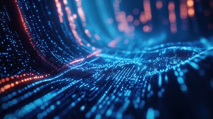 Financial graph on blue technology abstract background: Cinematic representation of trends and data analysis. Visualization of financial performance and technology integration.