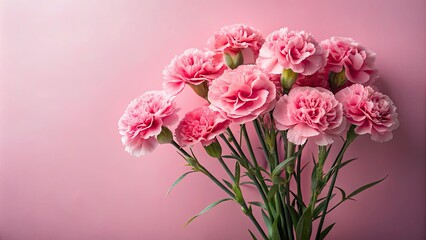 Obraz premium Mother's Day Greeting Card with a Beautiful Bouquet of Pink Carnations on Soft Pink Background - Perfect Floral Design for Celebrating Love and Appreciation