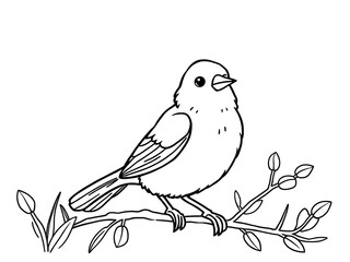 Charming Hand-Drawn Illustration: A Bird Perched on a Spring Branch. AI Generated