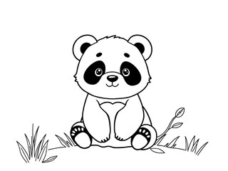 Adorable Hand-Drawn Panda Cub Illustration: Sitting in Grassy Meadow. AI Generated