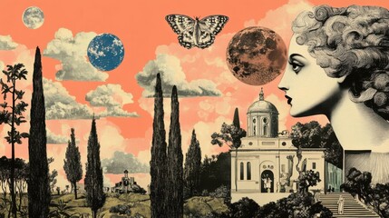 A captivating vintage-inspired image in the Fornasetti style, featuring imaginative designs and enchanting patterns that evoke a sense of wonder and nostalgia.