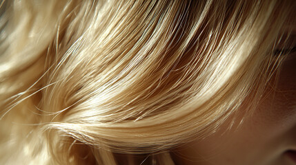 Naklejka premium Close-up of long straight blonde hair for product dvertisement shampoo cosmetics
