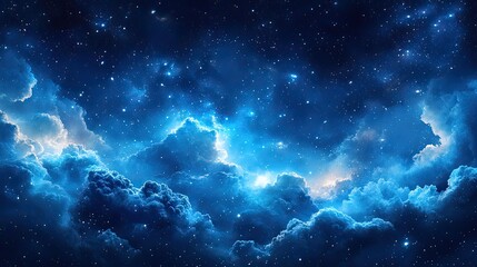 Fototapeta premium A pattern featuring watercolor clouds in various shades of blue, with stars and constellations scattered throughout