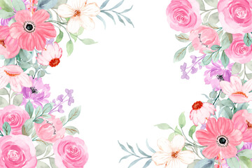 Watercolor flower frame background for wedding, birthday, card, background, invitation, wallpaper, sticker, decoration etc.