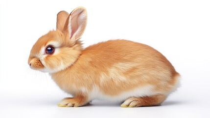 Obraz premium Cute little orange rabbit sitting on white background.