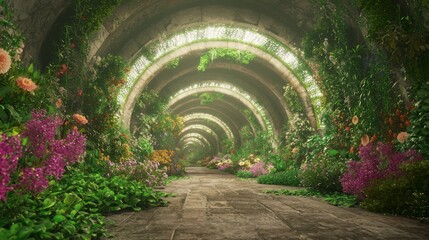 Fototapeta premium Beneath the Surface Beauty: 3D Render of Vibrant Underground Garden with Colorful Flora and Thriving Agriculture in Climate-Controlled Environment