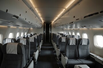 Fototapeta premium Interior of a modern passenger plane aircraft airplane interior 