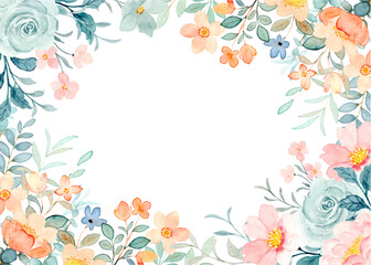 Watercolor flower frame background for wedding, birthday, card, background, invitation, wallpaper, sticker, decoration etc.