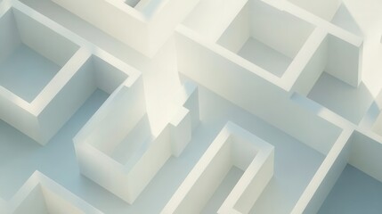 top-down view of a sleek white 3D maze, simple and clean design, high contrast shadows