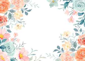 Watercolor flower frame background for wedding, birthday, card, background, invitation, wallpaper, sticker, decoration etc.