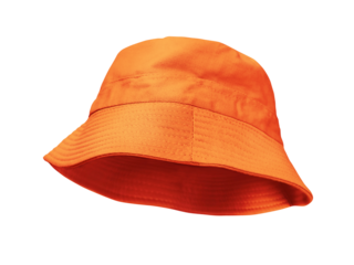Orange bucket hat PNG transparent.