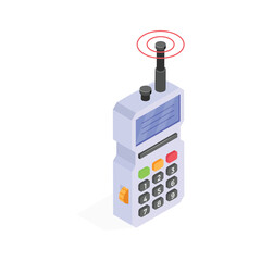 Isometric icon of a handheld communication tool with a built in antenna © CreativeStudio