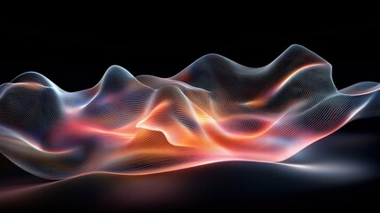 Obraz premium Abstract 3D holographic wave, neon gradients, intricate light details, black background