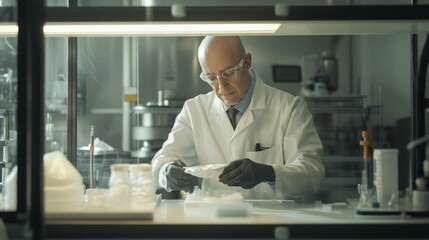 A scientist working on biodegradable plastics in a chemistry lab