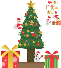 賑やかな「クリスマスツリー」ベクターイラストセット