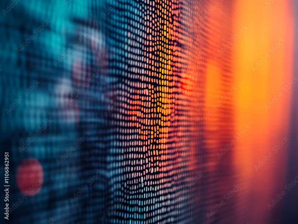 Poster Close-up of a vibrant LED screen displaying colorful pixels.
