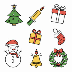 Christmas and Holiday Icon Collection,  Hand-Drawn Christmas Icons, Festive Christmas Vector Pack, Colorful Christmas Icon Set