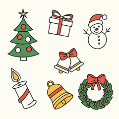 Christmas and Holiday Icon Collection,  Hand-Drawn Christmas Icons, Festive Christmas Vector Pack, Colorful Christmas Icon Set