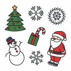 Christmas and Holiday Icon Collection,  Hand-Drawn Christmas Icons, Festive Christmas Vector Pack, Colorful Christmas Icon Set