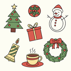 Christmas and Holiday Icon Collection,  Hand-Drawn Christmas Icons, Festive Christmas Vector Pack, Colorful Christmas Icon Set