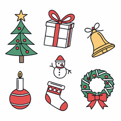 Christmas and Holiday Icon Collection,  Hand-Drawn Christmas Icons, Festive Christmas Vector Pack, Colorful Christmas Icon Set