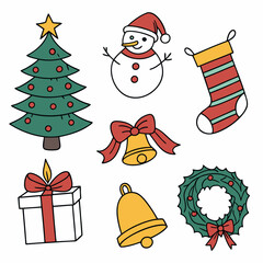 Christmas and Holiday Icon Collection,  Hand-Drawn Christmas Icons, Festive Christmas Vector Pack, Colorful Christmas Icon Set