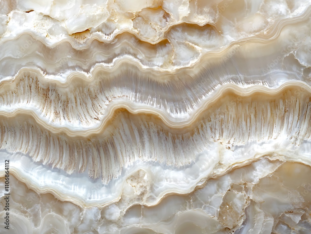 Poster close-up of beige and white agate stone with wavy, textured pattern.