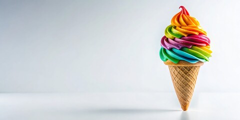 Delightful Ice Cream Cone Isolated on White Background, Perfect for Sweet Treat Promotions, Dessert Menus, and Food Photography Needs with Copy Space for Custom Text Use