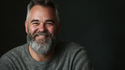 Obraz premium A relaxed portrait of a man with a beard and a friendly smile, capturing warmth and approachability