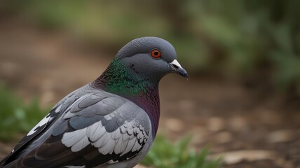Fototapeta premium Close-up of a pigeon with iridescent feathers.