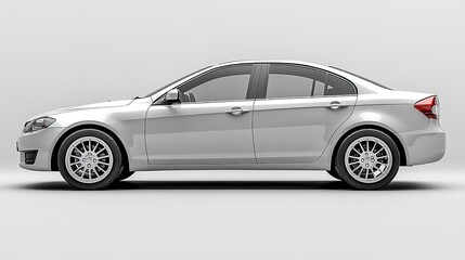 Obraz premium A silver car is captured from the side against a clean white background
