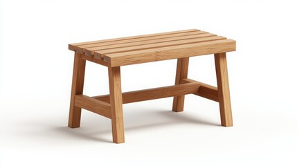 Eco-friendly interior design with bamboo furniture. Wooden bench with slatted design and sturdy legs.