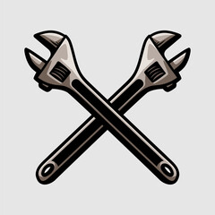 double wrench x isolated drawing line art style sketch classic vintage design illustration