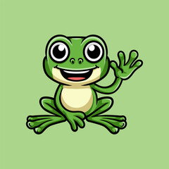 fun cartoon of green frog character isolated drawing line art style sketch classic vintage design illustration