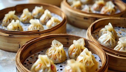 Fototapeta premium dim sum baskets filled with dumplings