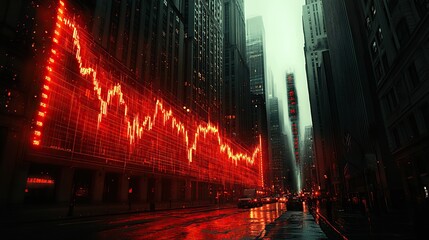 A stock market chart showing an upward trend with buildings in the background, symbolizing business growth